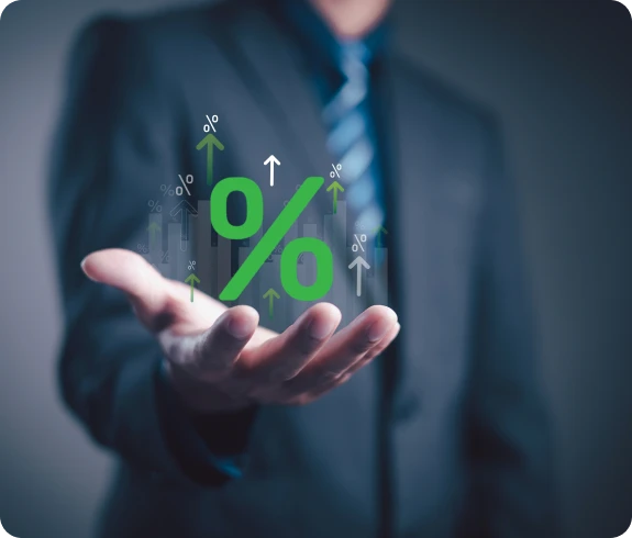 Businessman holding digital percentage symbol